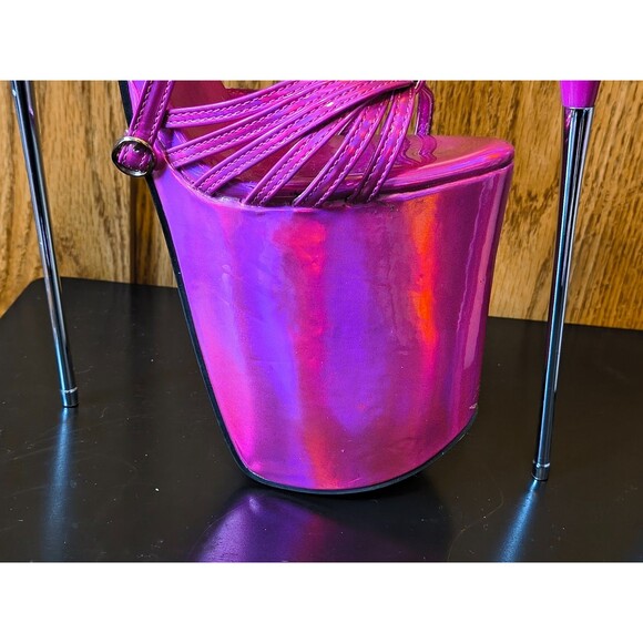 Women's Metal Thin High Heel Sandals Platform Sexy Pumps Stilettos Pink Size 40 - Picture 4 of 9